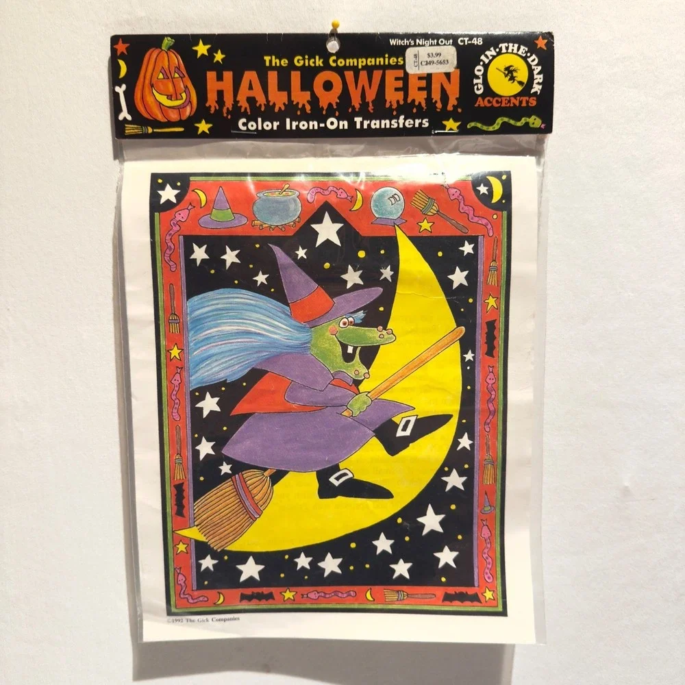 Vtg Halloween Party Lot Witch Transfers Napkins Petite Baking Cups Orange Lights